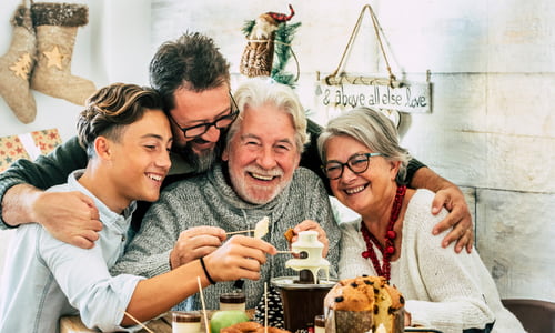 Elderly enjoying food.