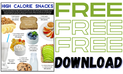 High Calorie Snacks handout